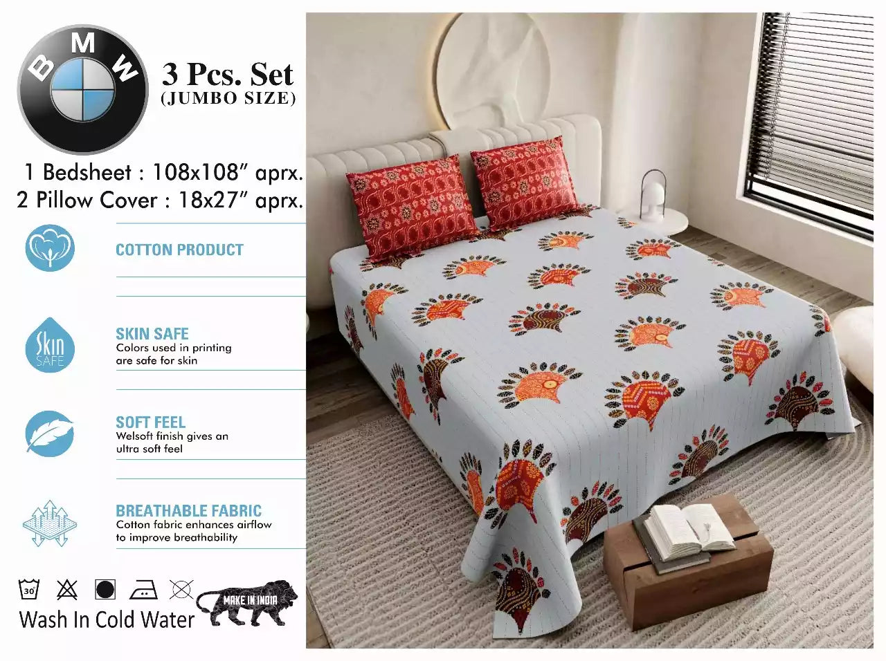 Super King Size Cotton Bedsheet (9x9 ft)
