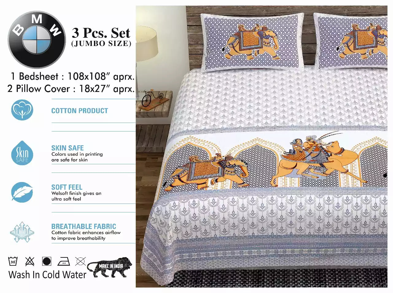 Super King Size Cotton Bedsheet (9x9 ft)