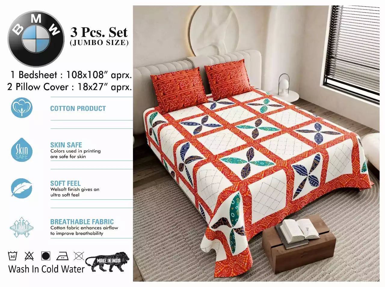 Super King Size Cotton Bedsheet (9x9 ft)