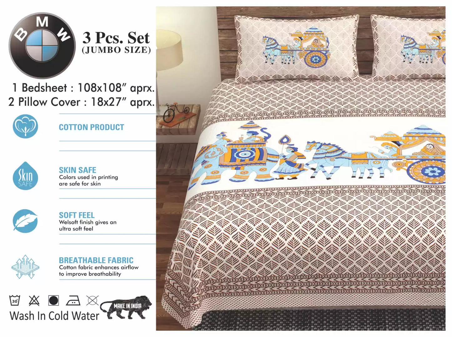 Super King Size Cotton Bedsheet (9x9 ft)