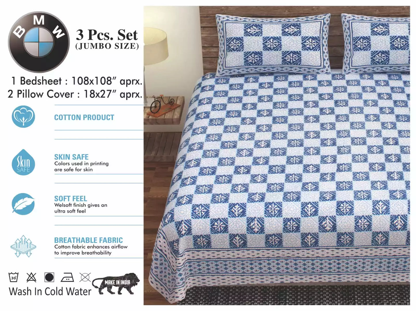 Super King Size Cotton Bedsheet (9x9 ft)