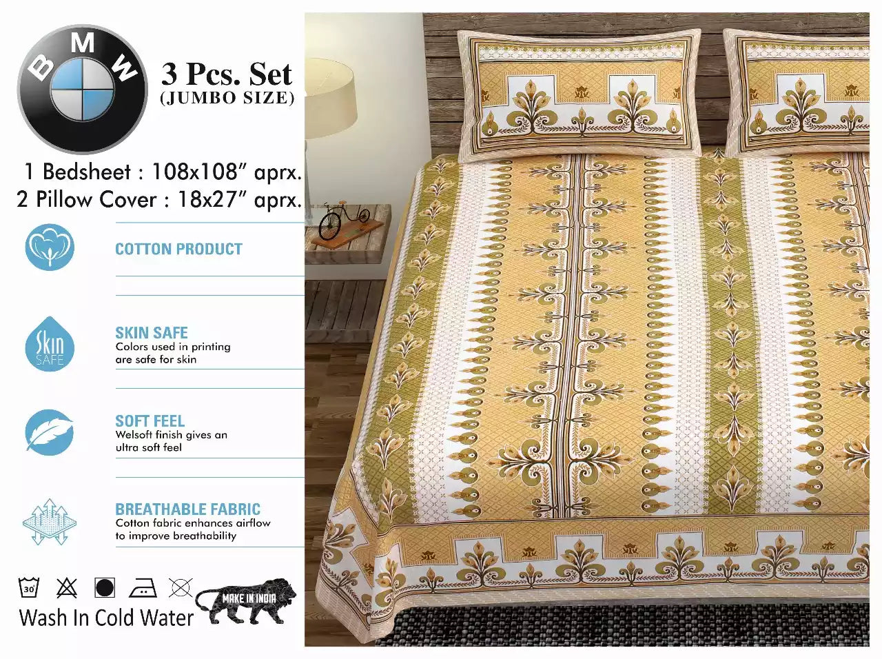 Super King Size Cotton Bedsheet (9x9 ft)