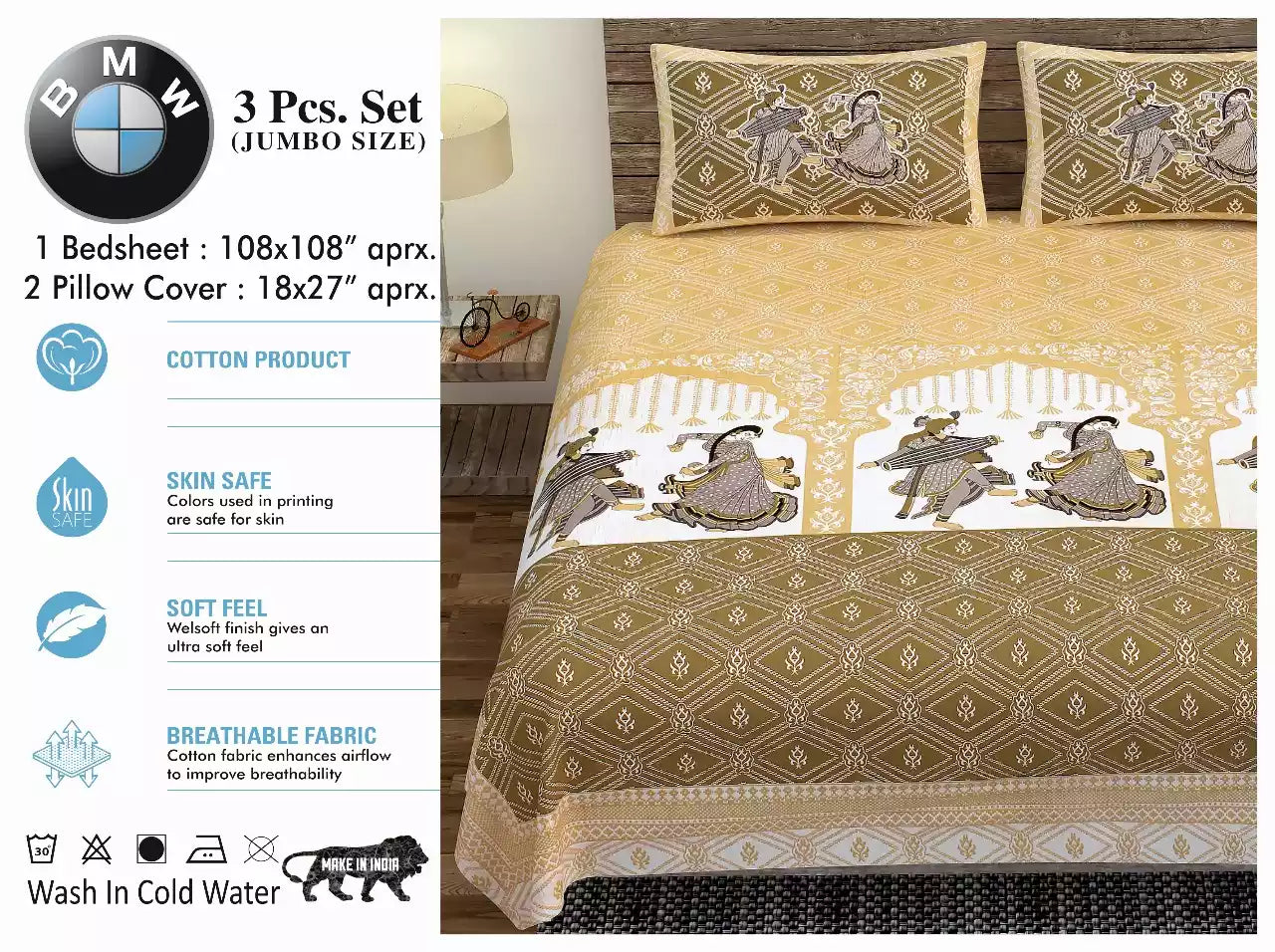 Super King Size Cotton Bedsheet (9x9 ft)