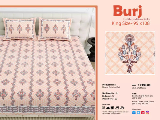 Super King Size Jaipuri Sanganeri Cotton Bedsheet 9x9 ft With 2 Pillow Covers by ASC Fashion Store