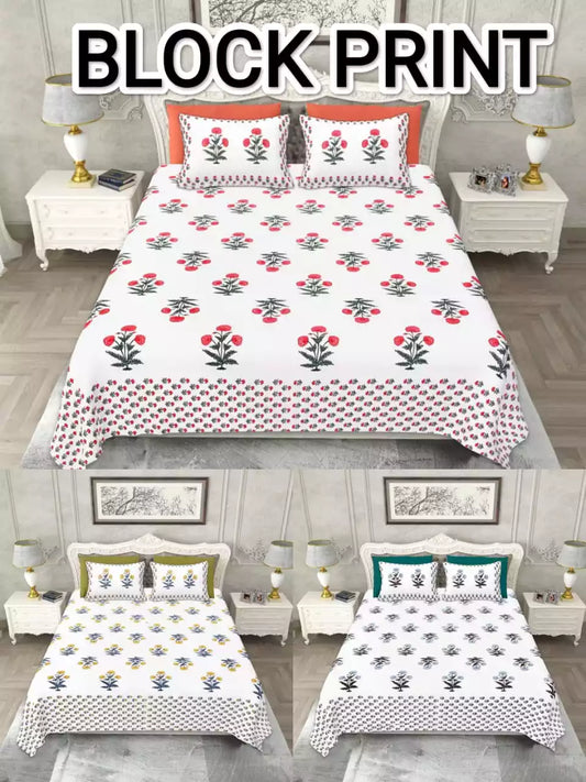 Super King Size Jaipuri Sanganeri Cotton Bedsheet 9x9 ft With 2 Pillow Covers by ASC Fashion Store