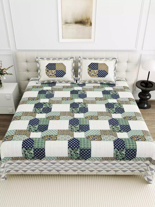 Super King Size Jaipuri Sanganeri Cotton Bedsheet 9x9 ft With 2 Pillow Covers by ASC Fashion Store