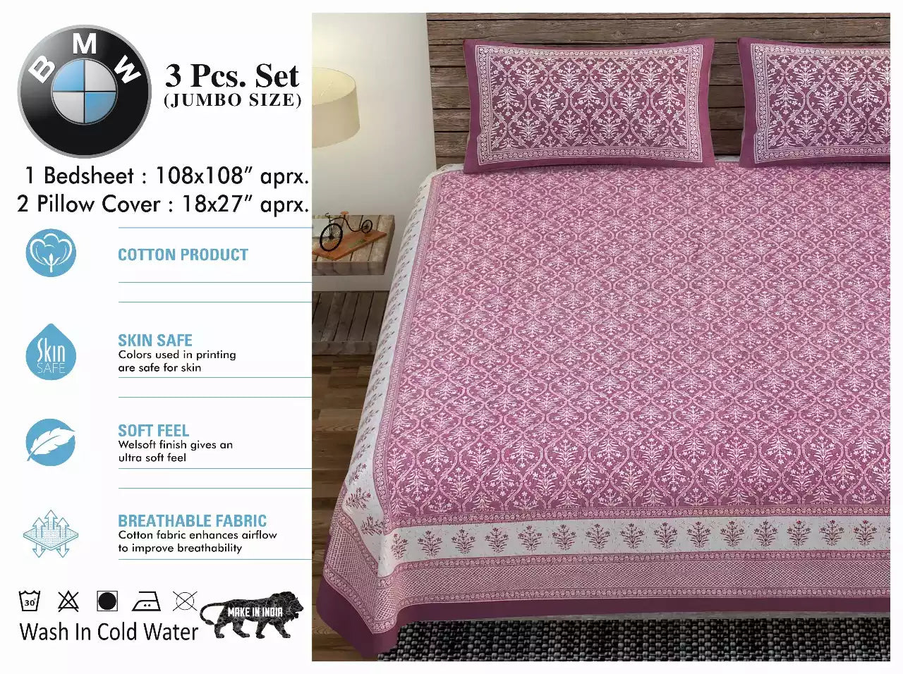 Super King Size Cotton Bedsheet (9x9 ft)