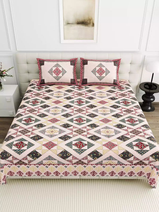 Super King Size Jaipuri Sanganeri Cotton Bedsheet 9x9 ft With 2 Pillow Covers by ASC Fashion Store