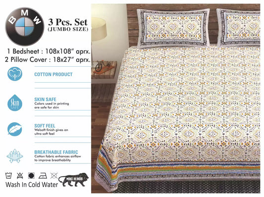 Super king size cotton bedsheet 9x9 ft with 2 pillow covers in stylish design by ASC Fashion Store