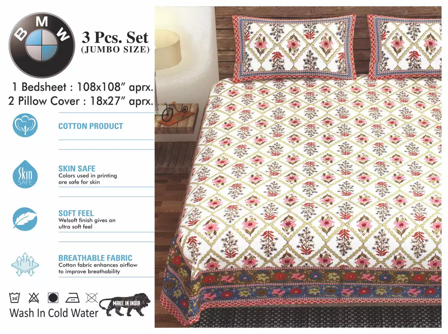 Super King Size Cotton Bedsheet (9x9 ft)