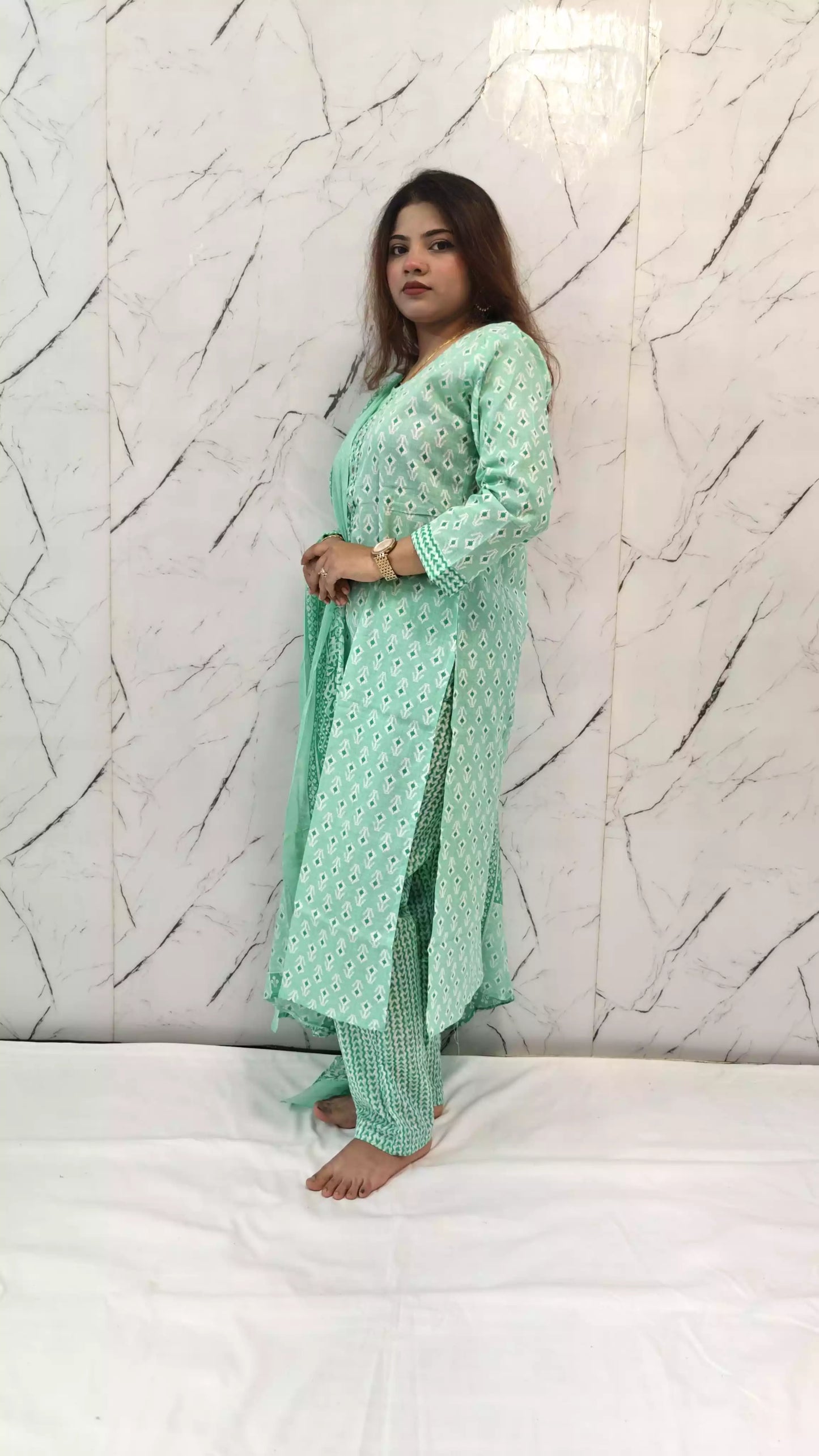 Readymade Block Print Cotton Suit With Cotton Dupatta