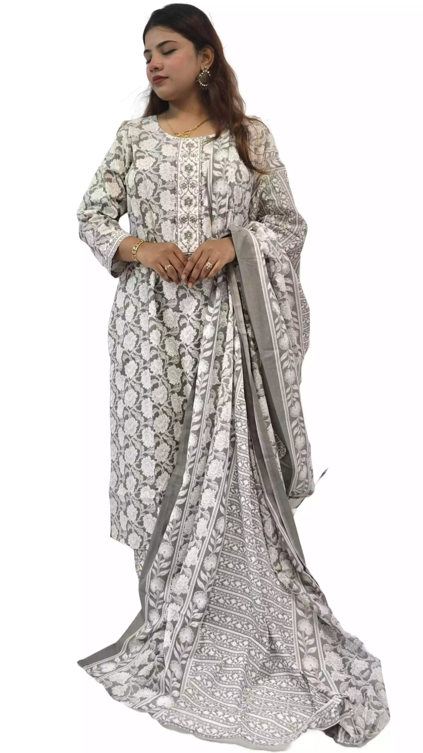 Readymade Block Print Cotton Suit With Cotton Dupatta