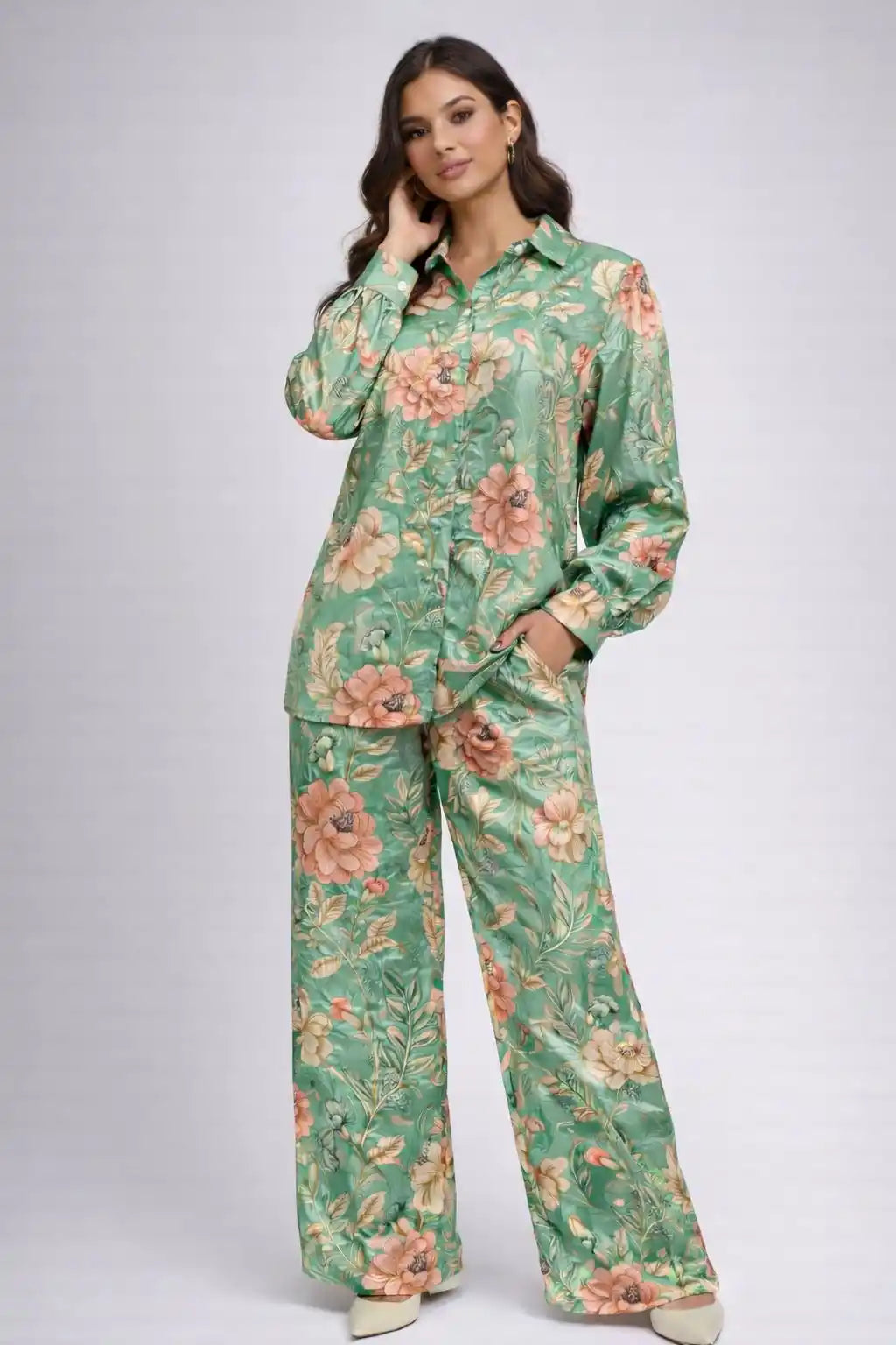 Crepe Modest Pakistani Cord Sets With Baloon Sleeves