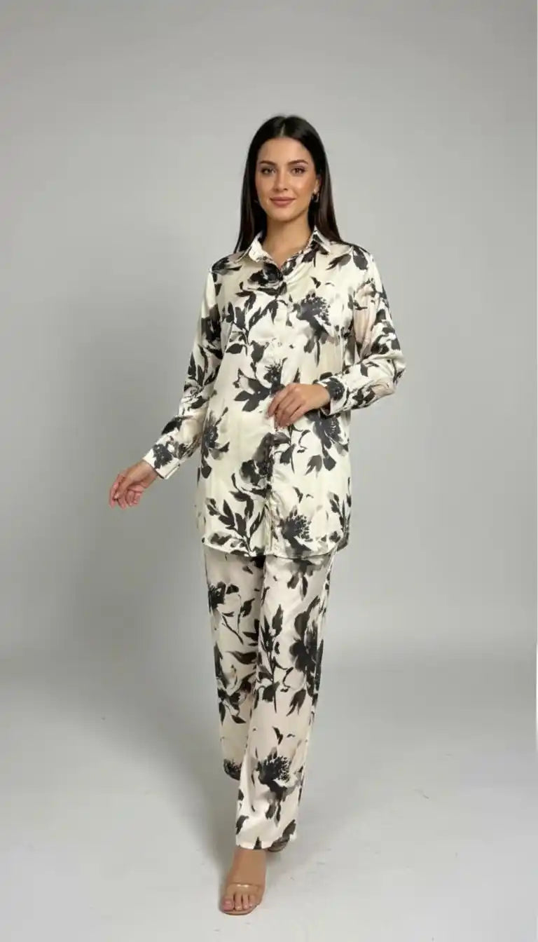 Crepe Modest Pakistani Cord Sets With Baloon Sleeves