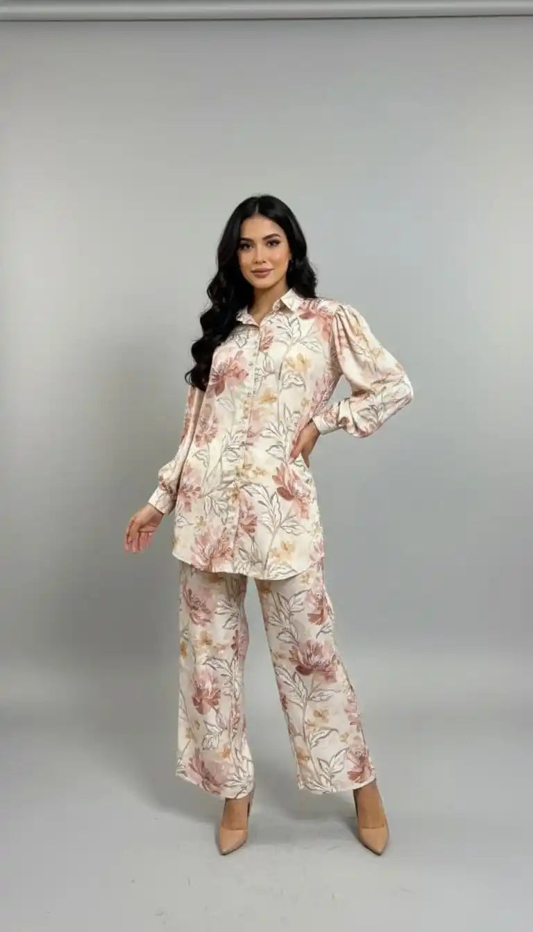 Crepe Modest Pakistani Cord Sets With Baloon Sleeves