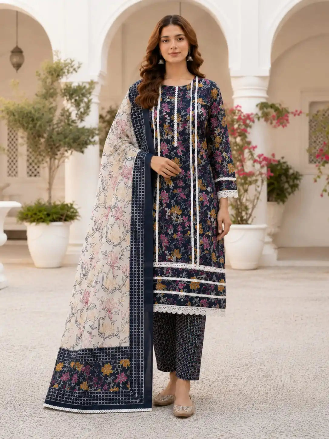 Karachi Print Cotton Straight Cut Suit Set with Dupatta By ASC