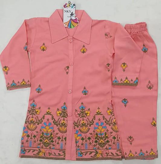 Girls Kids Kurta Pant Embroidered Rayon Fabric Cord-Sets