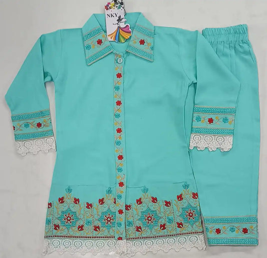 Girls Kids Kurta Pant Embroidered Rayon Fabric Cord-Sets