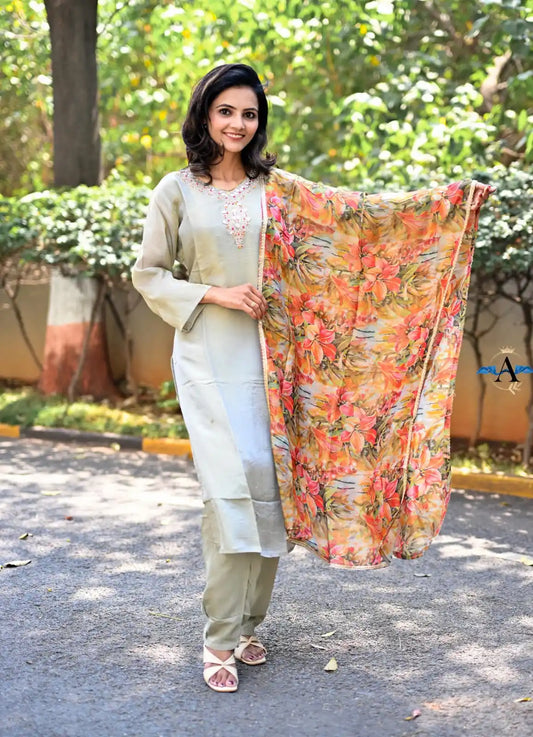 Readymade Pure Shimmer With Embroidery, banarsi Dupatta, Shimmer Pant