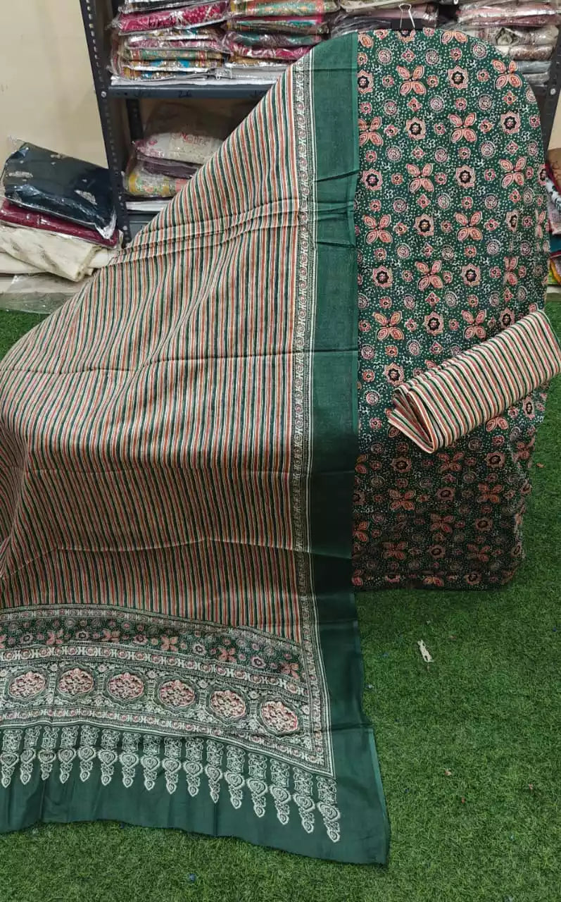 Cotton Ajrakh Unstitched Suit With Cotton Dupatta
