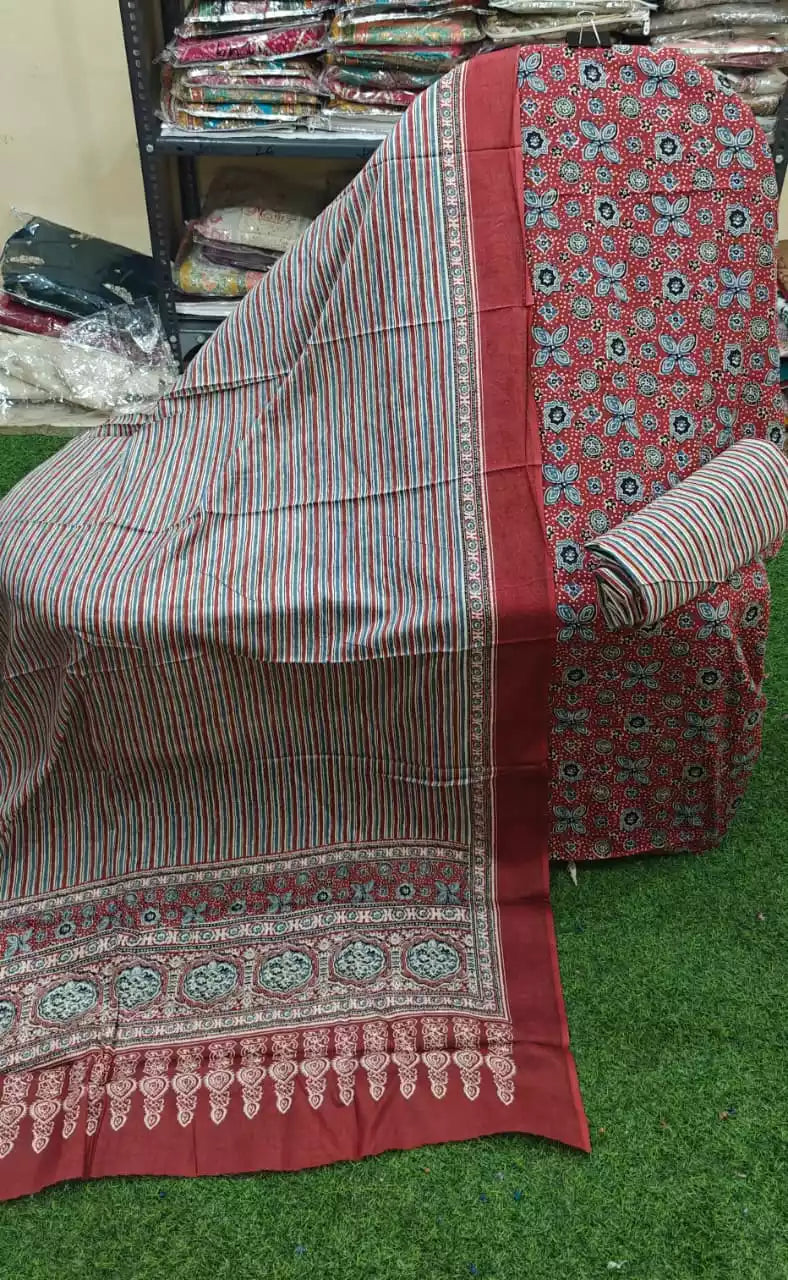 Cotton Ajrakh Unstitched Suit With Cotton Dupatta