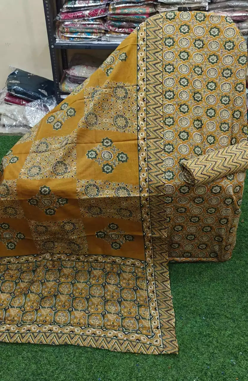 Cotton Ajrakh Unstitched Suit With Cotton Dupatta