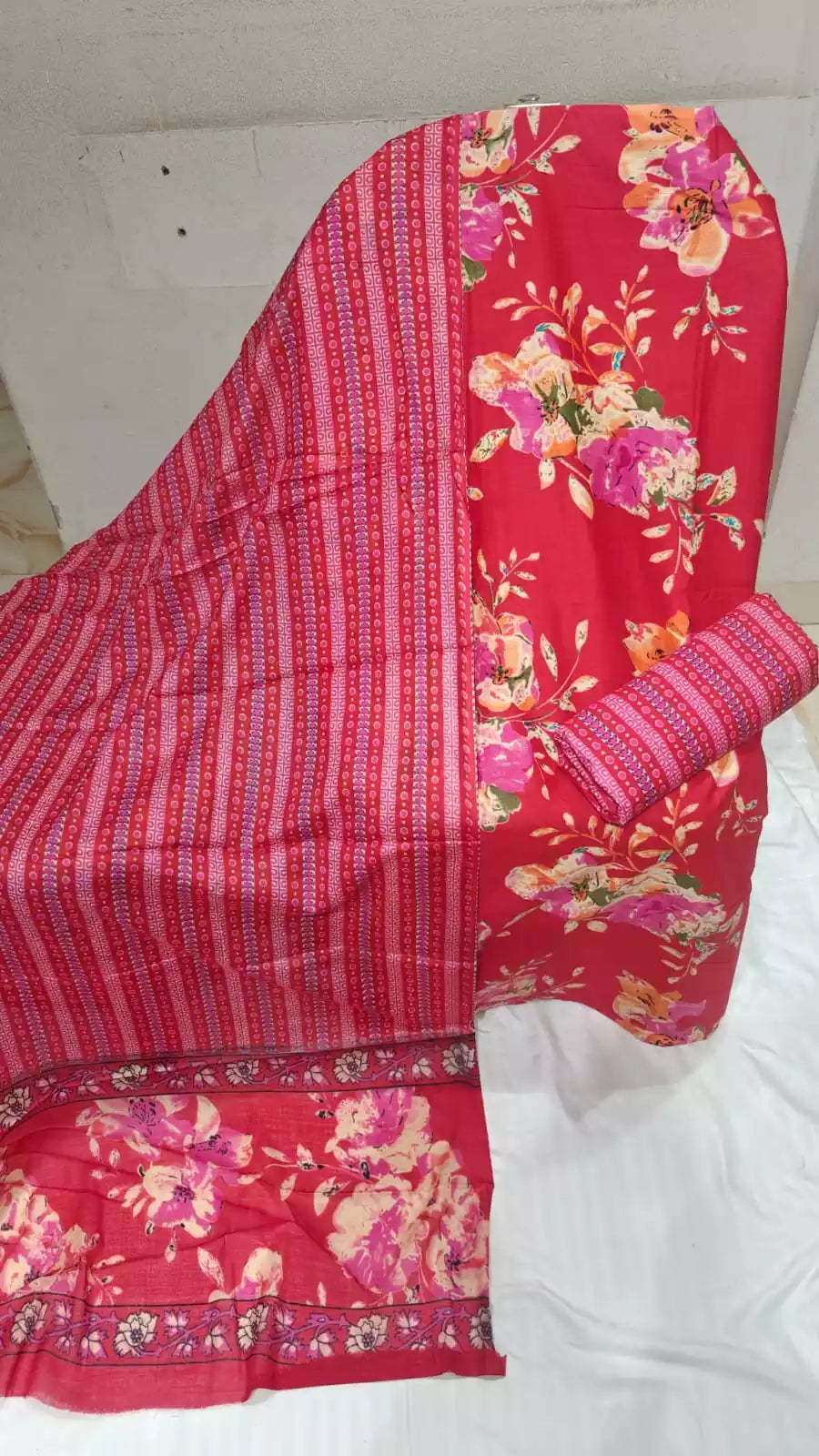 Unstitched Vegetable Print Cotton Suit With Cotton Print