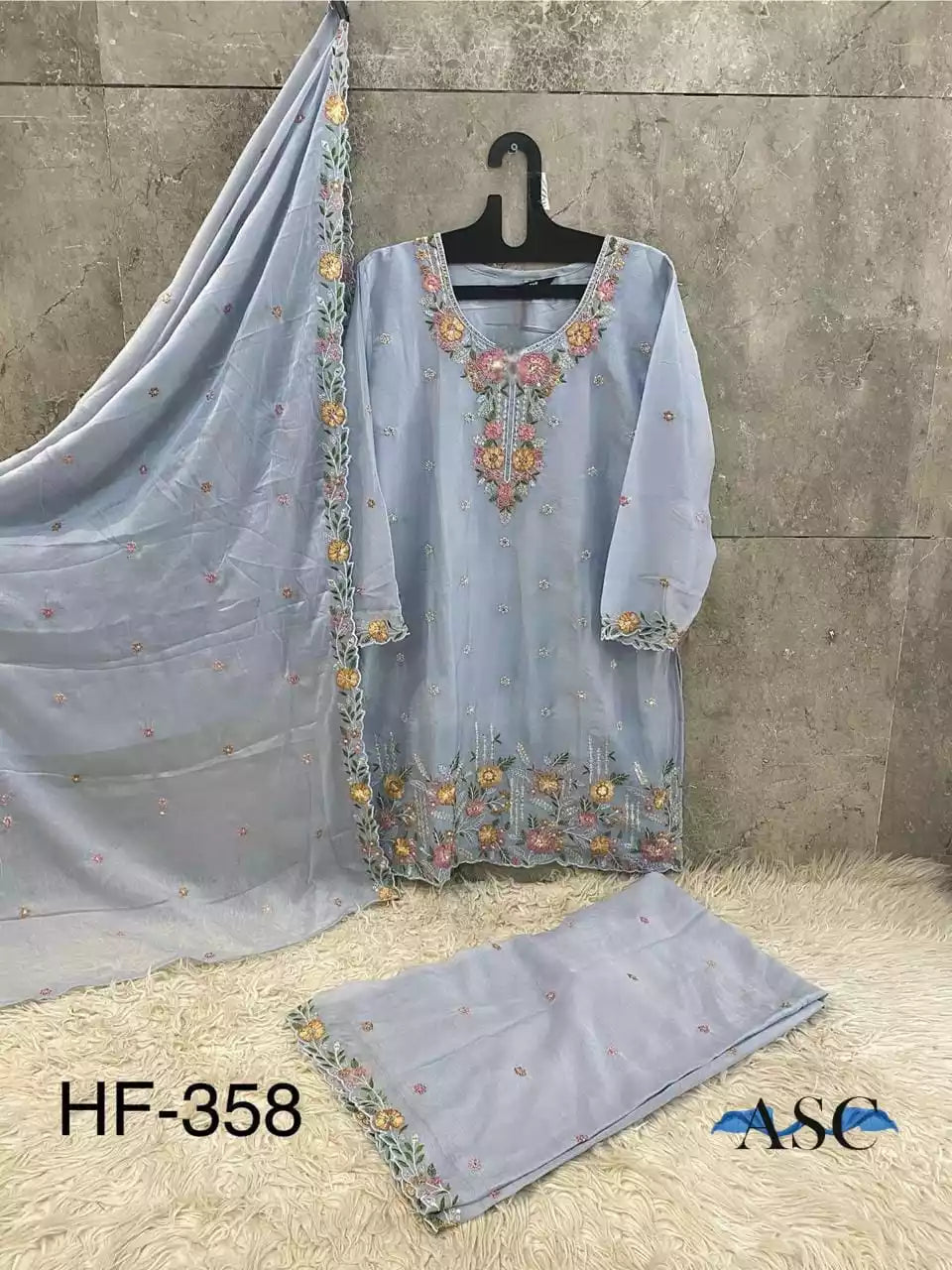 Lahori Designer Readymade Suit With Plazzo & Chinnon EMb Dupatta