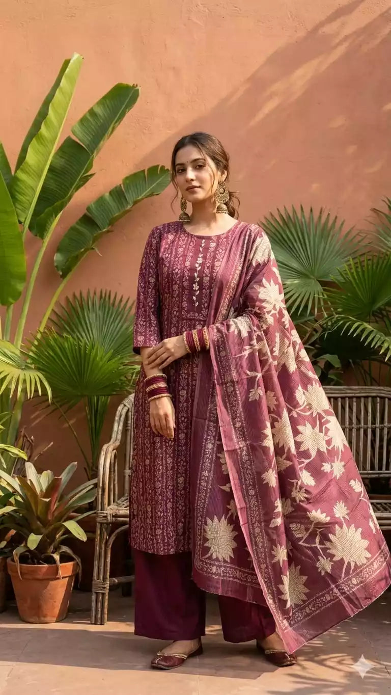 Readymade Cotton Suit With Rayon Plazo & Cotton Soft Dupatta