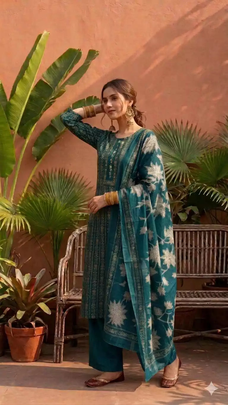 Readymade Cotton Suit With Rayon Plazo & Cotton Soft Dupatta
