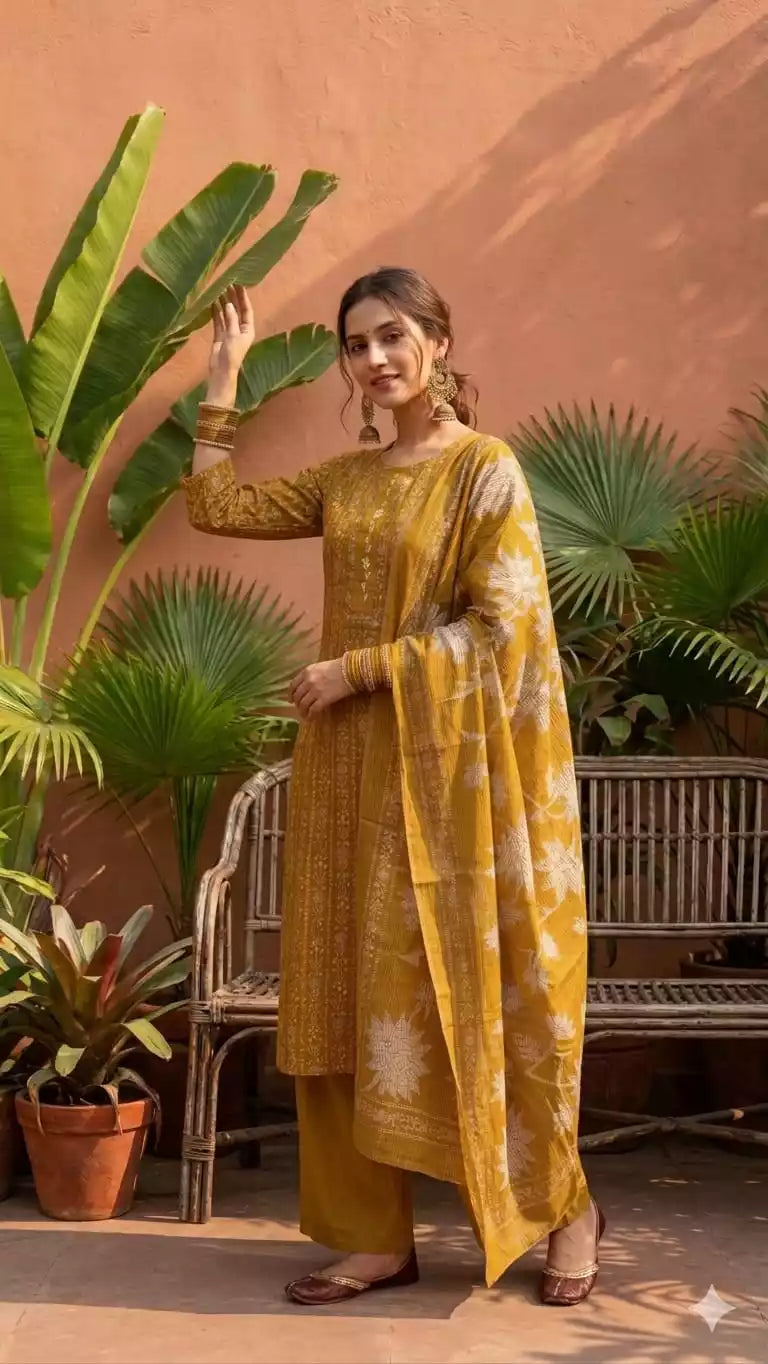 Readymade Cotton Suit With Rayon Plazo & Cotton Soft Dupatta