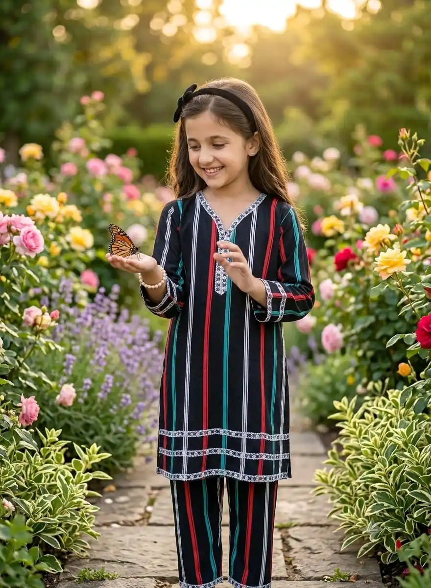 Striped Dark Karachi Lace Co-Ord