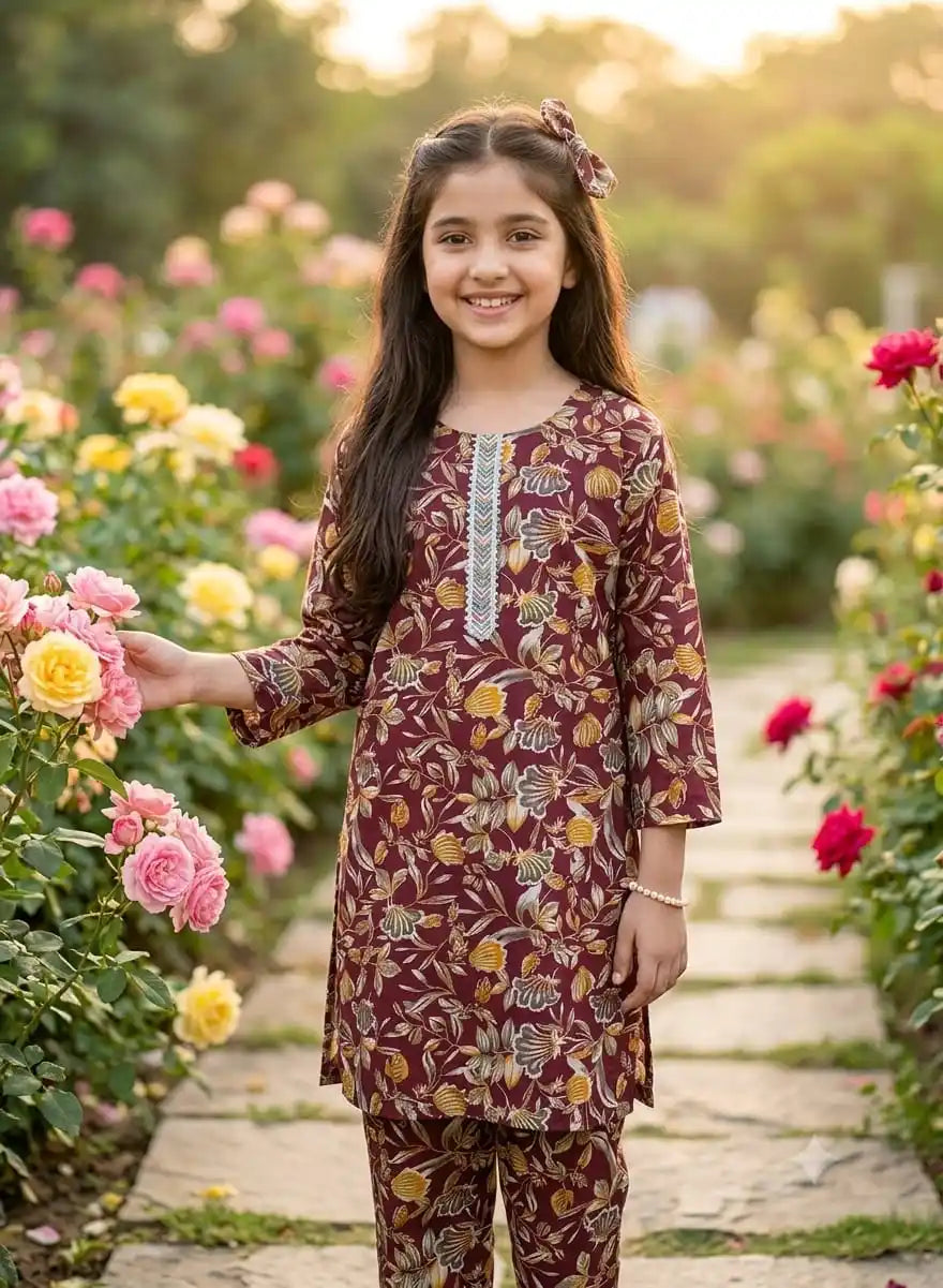 Maroon Floral Karachi Lace Set