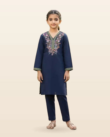 Kashmiri Embroidery Girls Kids Wear Cotton Kurta Pant by ASC