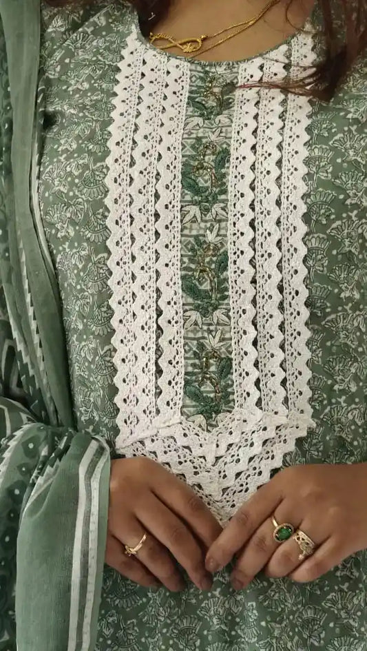 Readymade Block Print Cotton Suit With Cotton Dupatta