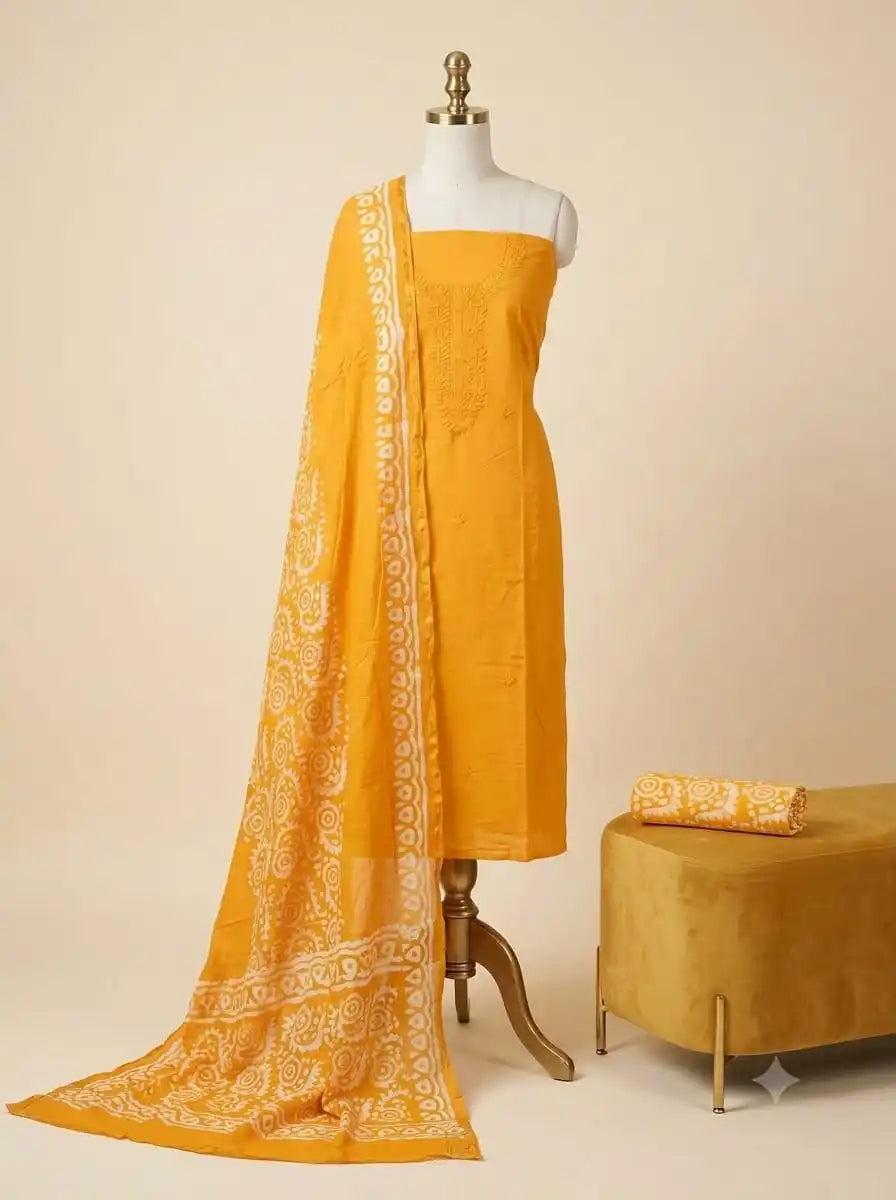Mustard Yellow Ethnic Unstitched Batik Dress Material