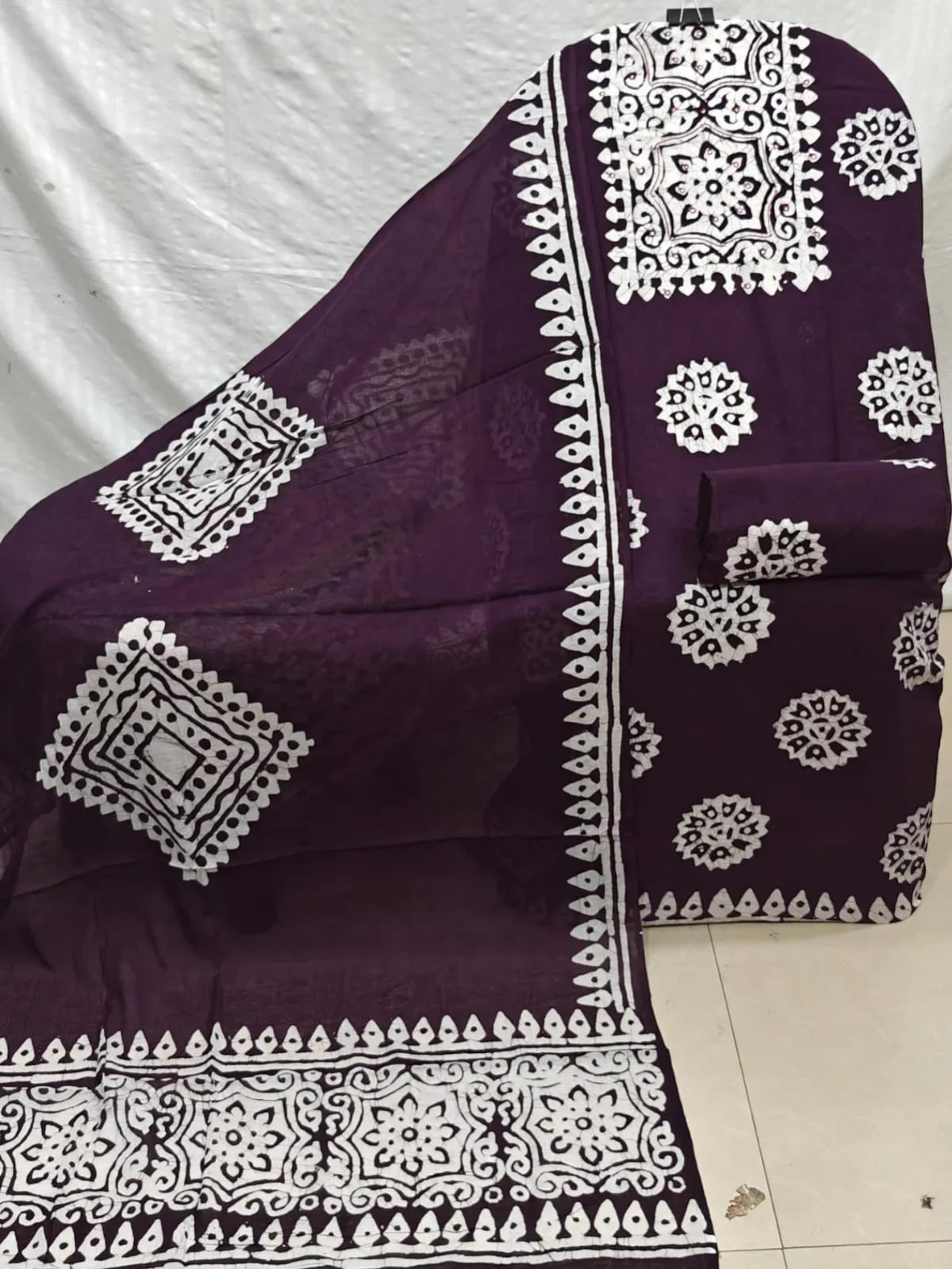 Wine Medallion Wax Batik Cotton Unstitched Suit By ASC