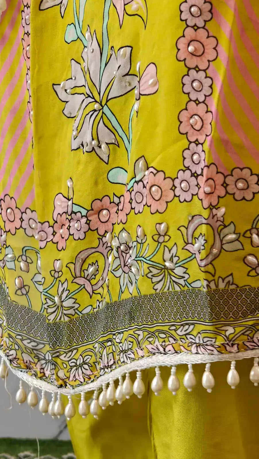 Readymade Organza With Lining Pakistani Pearl Embroidered Suit With Pure Dupatta