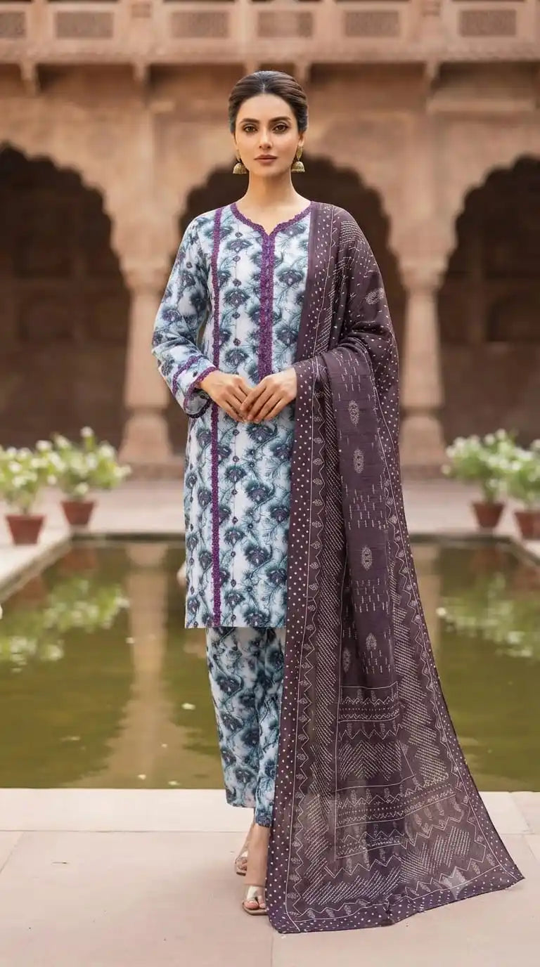 Premium Quality 16 KG RAYON DIGITAL PRINT CORD SETS With Karachi Lace pattern