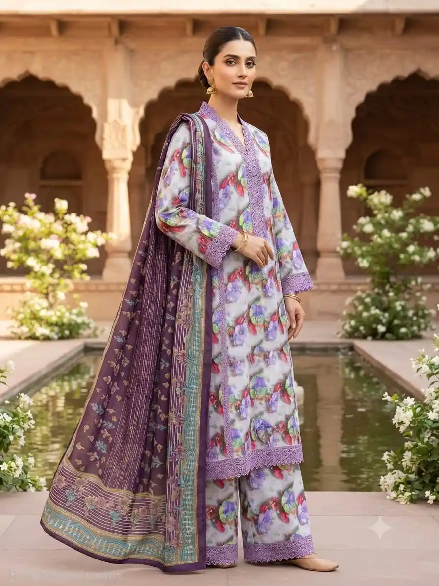 Premium Quality 16 KG RAYON DIGITAL PRINT CORD SETS With Karachi Lace pattern