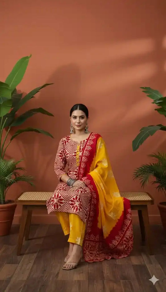 READYMADE COTTON BATIC SUIT, Cotton Batic Salwar, Mal Cotton Dual Tone Color Dupata