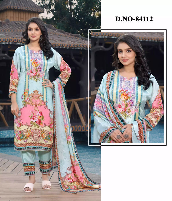 Readymade Pure Crepe Pakistani Print With Embroidery, Crepe Dupatta, Rayon Pant With Miyani