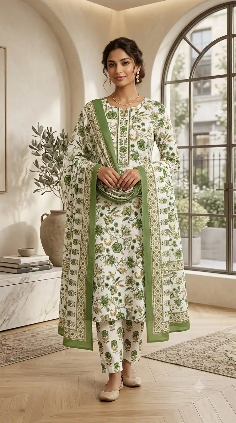 Floral Print Straight Cut Readymade Suit By ASC