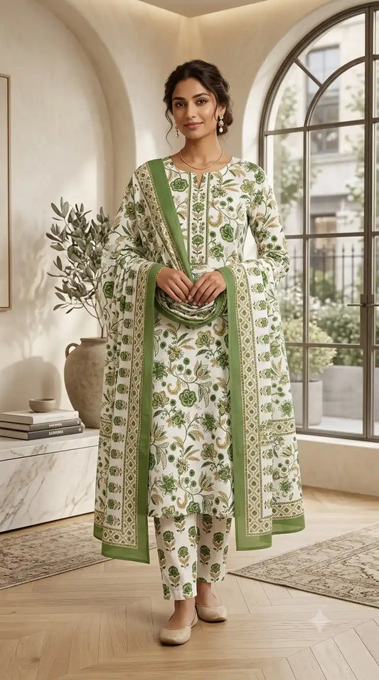 Floral Print Straight Cut Readymade Suit By ASC