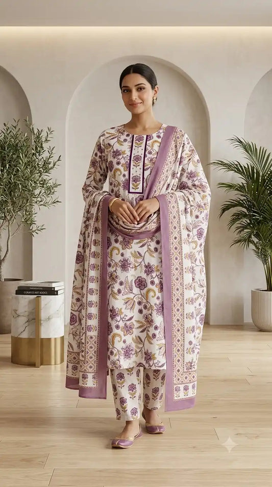 Floral Print Straight Cut Readymade Suit By ASC