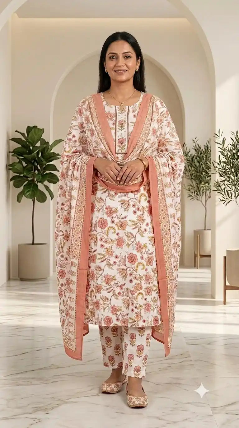 Floral Pattern Readymade Straight Suit By ASC
