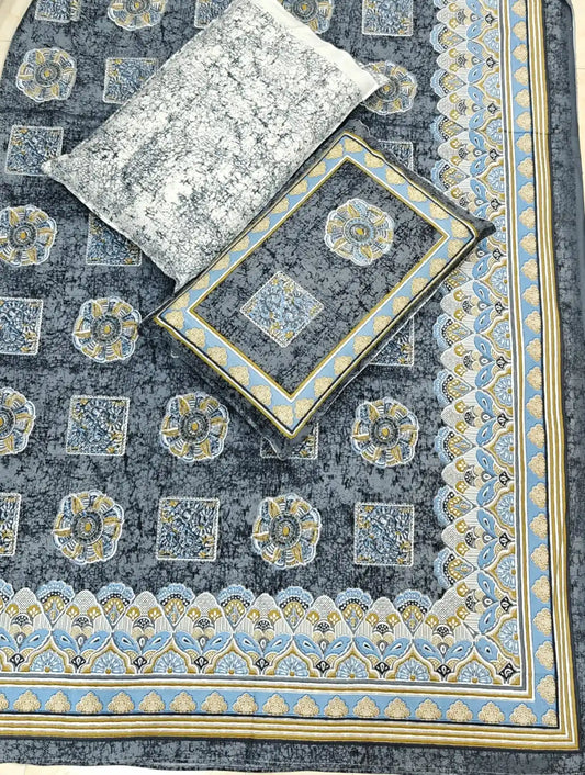 Super King Size Jaipuri Block Print Cotton Bedsheet 8x9 ft With 2 Pillow Covers by ASC Fashion Store