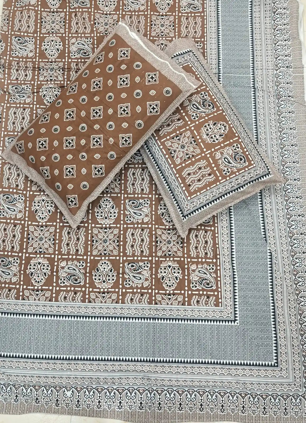Super King Size Jaipuri Block Print Cotton Bedsheet 8x9 ft With 2 Pillow Covers by ASC Fashion Store