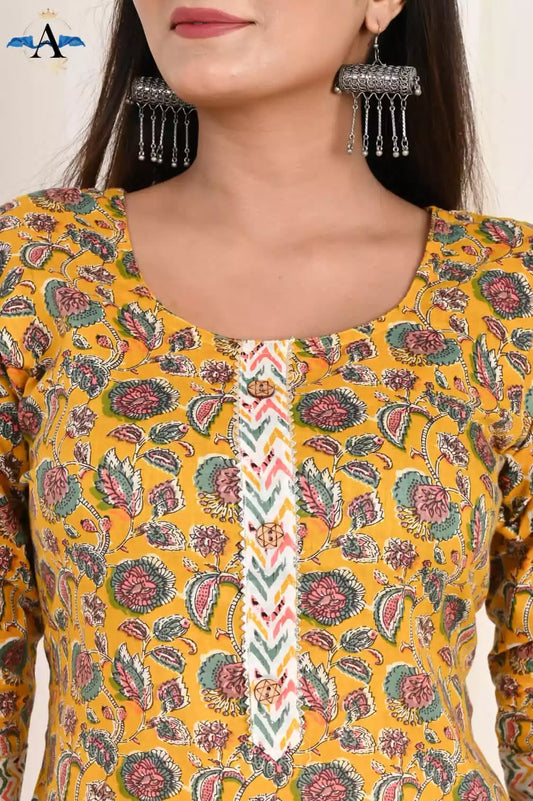 Readymade Block Print Cotton Suit With Cotton Dupatta
