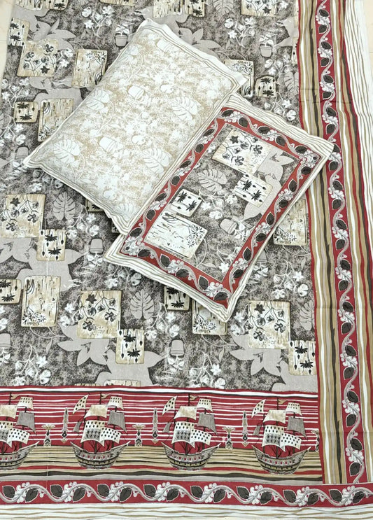 Super King Size Jaipuri Block Print Cotton Bedsheet 8x9 ft With 2 Pillow Covers by ASC Fashion Store